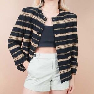 Jones New York Women's 10 Blazer 100% Silk Button Front Gold / Black Stripes